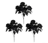 Set the Spooky Mood with 3 Black Rose Bouquets for Halloween Decoration, Suitable for Haunted Houses, Parties, or Seasonal Home Use