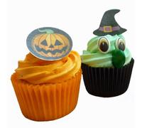 Set to create 6 Halloween Wicked Witch Cupcakes and 12 Scary Edible Pumpkin Cake Toppers