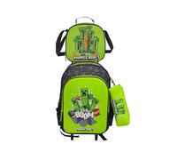 Set Trolley Functional, School, Travel, 3 Pcs, Lunch Box, Box, Green, Official Product, Minecraft