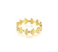 Set Wedding Ring, Bridal Ring Gold Leave Shaped 9K Yellow Gold Size N 1/2 Woman Gifts Unique