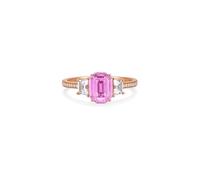 Set Wedding Ring, The Promise Ring Geometric with 1.08Ct Colourful Pink Sapphire and Diamond 14K Rose Gold Size T 1/2