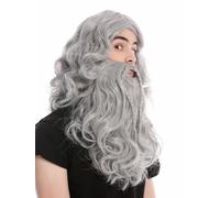 Set Wig & Beard Braided Men's Viking Norman Barbarian Dwarf Grey
