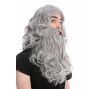 Set Wig & Beard Braided Men's Viking Norman Barbarian Dwarf Grey