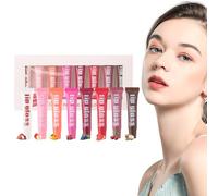 Set with Fruit Flavour - 8 x Jelly Tinted Butter Oil | Various Fruit Flavour Clear Gloss Collection, Moisturising Lip Care Shine for Makeup for Girls and