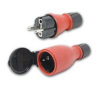Set with protective contact plug and coupling made of rubber with plastic insert, max. 250 V/16 A, integrated strain relief and kink protection sleeve, IP54