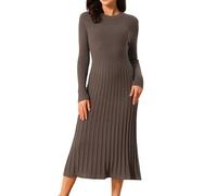 Seta T Women Long Sleeve Ribbed Knit Pleated A-Line Sweater Midi Dress | Pullover Dress, Fall Winter Outfit 2026, Crewneck, Flowy, Flare, Slim Fit, Formal Wedding, Dressy, Work