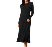 Seta T Women Long Sleeve Ribbed Knit Pleated A-Line Sweater Midi Dress | Pullover Dress, Fall Winter Outfit 2026, Crewneck, Flowy, Flare, Slim Fit, Formal Wedding, Dressy, Work
