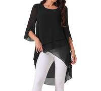 Seta T Women's High Low Tops Chiffon Blouse 3/4 Sleeve Casual Fall Top