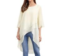 Seta T Women's High Low Tops Chiffon Blouse 3/4 Sleeve Casual Fall Top