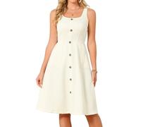 Seta T Women's Summer Dress 2026 Casual Square Neck Flattering A-Line Tank Sundress Button Down Midi Dresses Apricot M