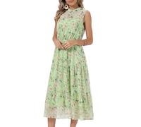 Seta T Women's Summer Dresses Floral Chiffon Sundress Sleeveless Mock Neck Tiered Wedding Party Midi Dress Green XL