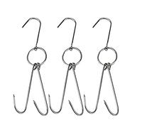 Setaria Viridis 3 PCS Double Meat Hooks Roast Duck Bacon Hams Shop Hook BBQ Grill Drying Hanger Cooking Tools Accessories for Peking Duck (Silver)