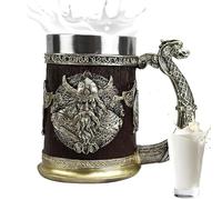 Setauoo nordics Vikings Beer Mug, 600ml Bronze Color Norse Vikings Dragon Ship Tankard, Vikings Coffee Mug Tankard Stainless Steel, Wine Coffee Cup for Party Decoration, Norse Decor