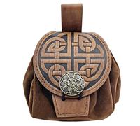 SETCGSQ Medieval Nordic Viking PU Leather Coin Purse Drawstring Dice Pouch Costume for LARP Halloween (Brown A)