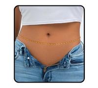 Sethain Layered Waist Chain Gold Summer Belly Chains Beach Bikini Chain Love Body Jewelry for Women(Gold A,M)