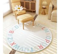 SETHEPACE Alphabet Round Rug, Kids Rug for Bedroom Nursery (White, 80x80CM)