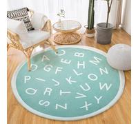 SETHEPACE Non Slip Nursery Round Rug, Soft Children's Kids Rug for Bedroom, Alphabet Carpet for Living Room, Mellow Baby Play Mat (Green, 140 cm Round)