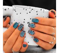 Sethexy Blue Cat Eye Handmade Press On Nails Short Coffin Acrylic False Nails with Design Glossy Hand-painted Salon Fake Nails for Women and Girls 10PCS (Blue4)