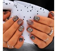 Sethexy Brown Cat Eye Handmade Press On Nails Short Coffin Hand-painted False Nail Salon Acrylic Glossy for Women and Girls 10PCS (Brown2)