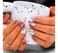 Sethexy Cay Eye Pink Handmade Press On Nails Short Coffin Glossy Fake Nails with Design Acrylic Salon False Nails for Women and Girls 10PCS (Pink5)