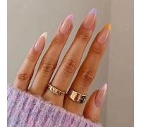 Sethexy Colorful French Almond False Nails Swirl Stiletto Stick on Nails Abstract Rainbow Fake Nails 24Pcs Acrylic Art Press on Nail Tips for Women and Girls