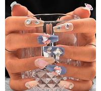 Sethexy Colorful Rhinestone Handmade Fake Nail 3D Crystal Long Coffin False Nails Salon Press On Nails with Design Arcylic Glossy for Women and Girls 10PCS (U)