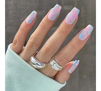 Sethexy French Short Square False Nails Collection Fashion Press on Nails Glossy Fake Nails 24Pcs Acrylic Stick on Nail Tips