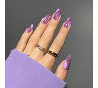 Sethexy Glitter Sparkle Almond False Nail Collection Swirl Press on Nail Abstract Fake Nails 24Pcs Acrylic Stick on Nails for Women and Girls