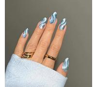 Sethexy Glitter Sparkle Almond False Nails Collection Swirl Press on Nails Abstract Fake Nail 24Pcs Acrylic Stick on Nails for Women and Girls