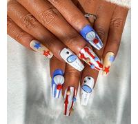 Sethexy Halloween Hand-painted Long Coffin Fake Nail 3D Clown Handmade False Nails Glossy Acrylic Press on Nails Salon Durable Quality Nails for Women and Girls(I)