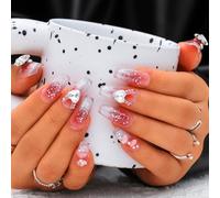 Sethexy Long Coffin Handmade False Nails - Gradient, 3D Design, Sequins, Rhinestone, Cat Eye Press on Nails Women Salon Stick on Nails 10PCS