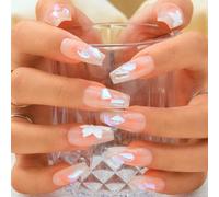 Sethexy Long Coffin Handmade False Nails - Gradient, Glitter Floral, Sparkly, Rhinestone, Press on Nails Women Salon Stick on Nails 10PCS