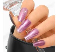Sethexy Long Coffin Purple Press On Nails Cat Eye Handmade Gradient False Nails with Design 20PCS Full Cover Art Fake Nail for Women and Girls (10)