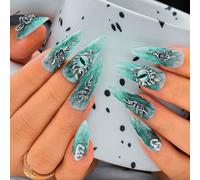 Sethexy Long Stiletto Handmade Press On Nails Acrylic Glitter False Nails Gothic Devil's Eye Fake Nails Salon Stick On Nails for Women and Girls 10PCS (2)