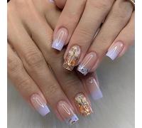 Sethexy Medium Square French Press On nails Purple Tip Fake Nails Glossy Gradient False Nail for Women and Girls 24PCS (5)