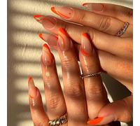 Sethexy Orange Swirl French False Nail Almond Glossy Stiletto Medium Press on Nail Artifical Fake Nails 24Pcs Acrylic Stick on Nails
