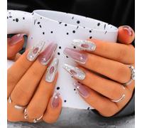 Sethexy Pink Cat Eye Handmade Press On Nails Long Coffin Glossy False Nails Acrylic Salon Fake Nails with Design for Women and Girls 10PCS (Pink3)