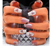 Sethexy Pink Handmade Medium Coffin Press On Nails Acrylic False Nails with Design Glossy Salon Fake Nails for Women and Girls 10PCS (Pink4)