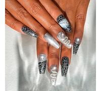 Sethexy Punk Long Coffin False Nails Handmade Rhinestone Glossy Press On Nails 3D Snake Crystal Fake Nails Acrylic Salon Quality Nail Art Removable for Women and Girls(X)