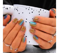 Sethexy Short Coffin Handmade False Nails - Cat Eye, Fireworks, Gradient Press on Nails Women Salon Stick on Nails 10PCS