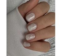 Sethexy Short Square Smokey Marble White False Nails Glossy Collection Press on Nails 24Pcs Full Cover Acrylic Stick on Nails for Women and Girls