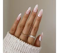 Sethexy Swirl Almond False Nails Wave Line Stiletto Stick on Nails Abstract Pink Fake Nails 24Pcs Acrylic Art Press on Nail Tips for Women and Girls