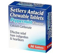 Setlers Antacid Chewable Tablets, Peppermint Flavour, 36 pack, Contains Calcium Carbonate, Effective Relief From Indigestion & Heartburn, Tackles Acid Reflux