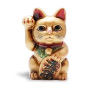 Seto-yaki Maneki Neko Piggy Bank, 6.3 inches, Hand-Painted Japanese Lucky Cat Figurine, Ceramic Money Bank for Home Decor, Fortune and Prosperity Talisman (Gold)