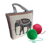 SETOFI Knitting Tote Bag, Large Knitting Bag Knitting Needle Bag with Zipper Elephant Pattern Crochet Bag for Yarn Knitting Needles Crochet Hooks(Type F)