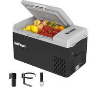 Setpower FC20 12V Portable Refrigerator, Fast Cooling Car Refrigerator 20L/21Qt Portable Freezer with 12/24V DC and 110/240V AC, Electric Cooler (Black, 20L with AC Adapter)