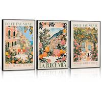 SETRIS 3Pcs Dolce Far Niente Italy Amalfi Coast Canvas Wall Art, Vintage Italian La Dolce Vita Travel Landscape Poster Print, Orange Floral Wall Decor Artwork for Living Room Bedroom Home Wall