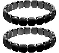 SETRON 2PCS Hematite Bracelet Black Square Bead Stretch Bracelet Unisex Style Natural Stones Handmade Bracelets for Mens Inspirational Jewellery Gifts (Black)