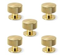 SETRON Knurled Cabinet Knobs Matte Black 5 pcs Solid Cupboard Handles Round Drawer Pulls for Kitchen and Furniture Dresser Wardrobe (Gold)
