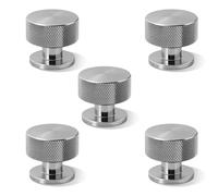 SETRON Knurled Cabinet Knobs Matte Black 5 pcs Solid Cupboard Handles Round Drawer Pulls for Kitchen and Furniture Dresser Wardrobe (Silver)